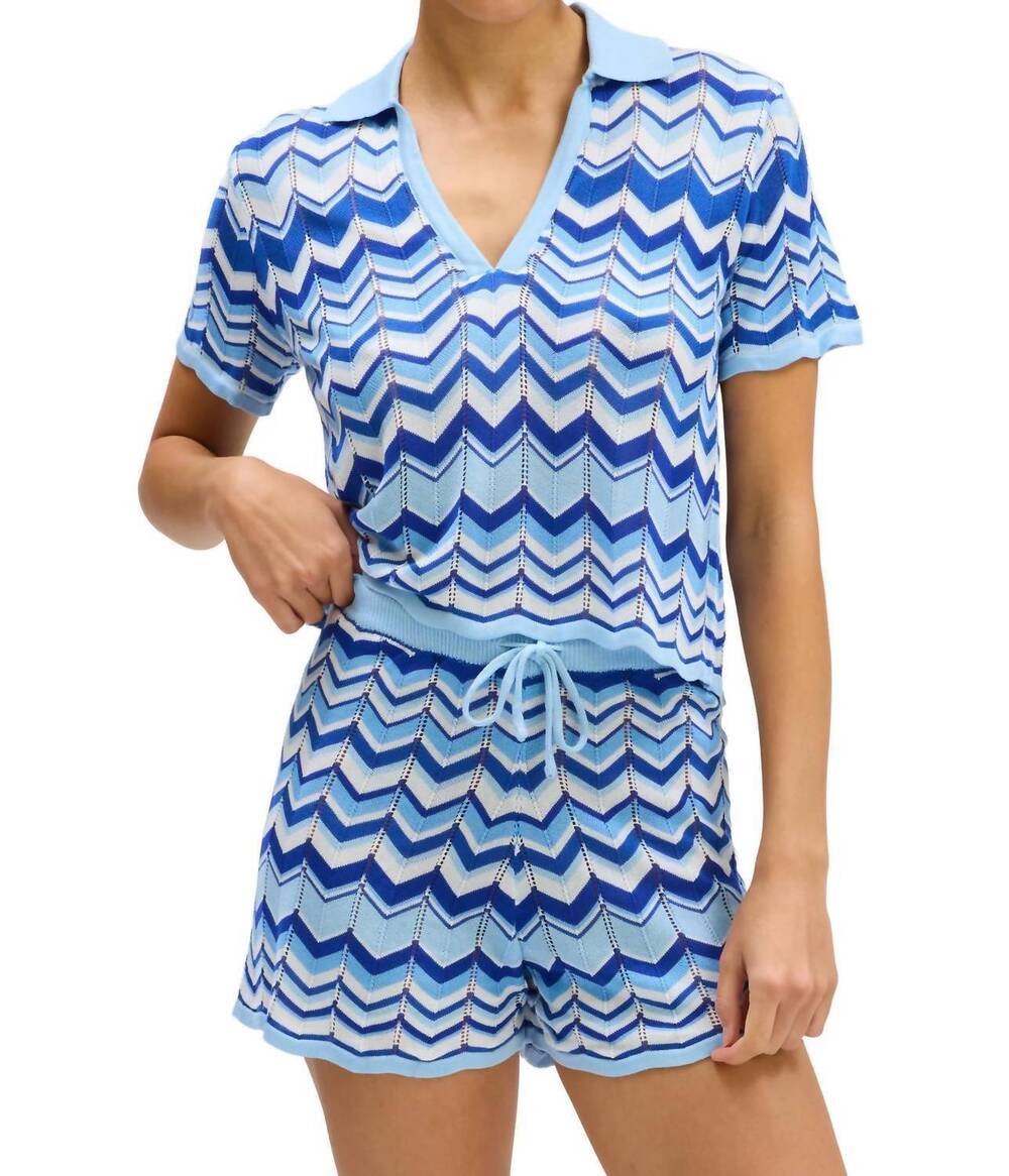 NEW ALLISON NEW YORK goldie zigzag print shorts in blue multi